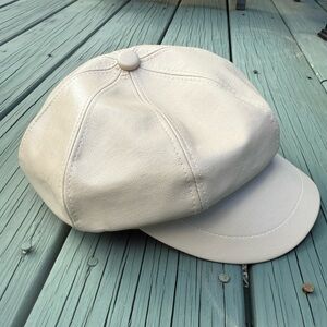 Faux Leather cream colored newsboy hat